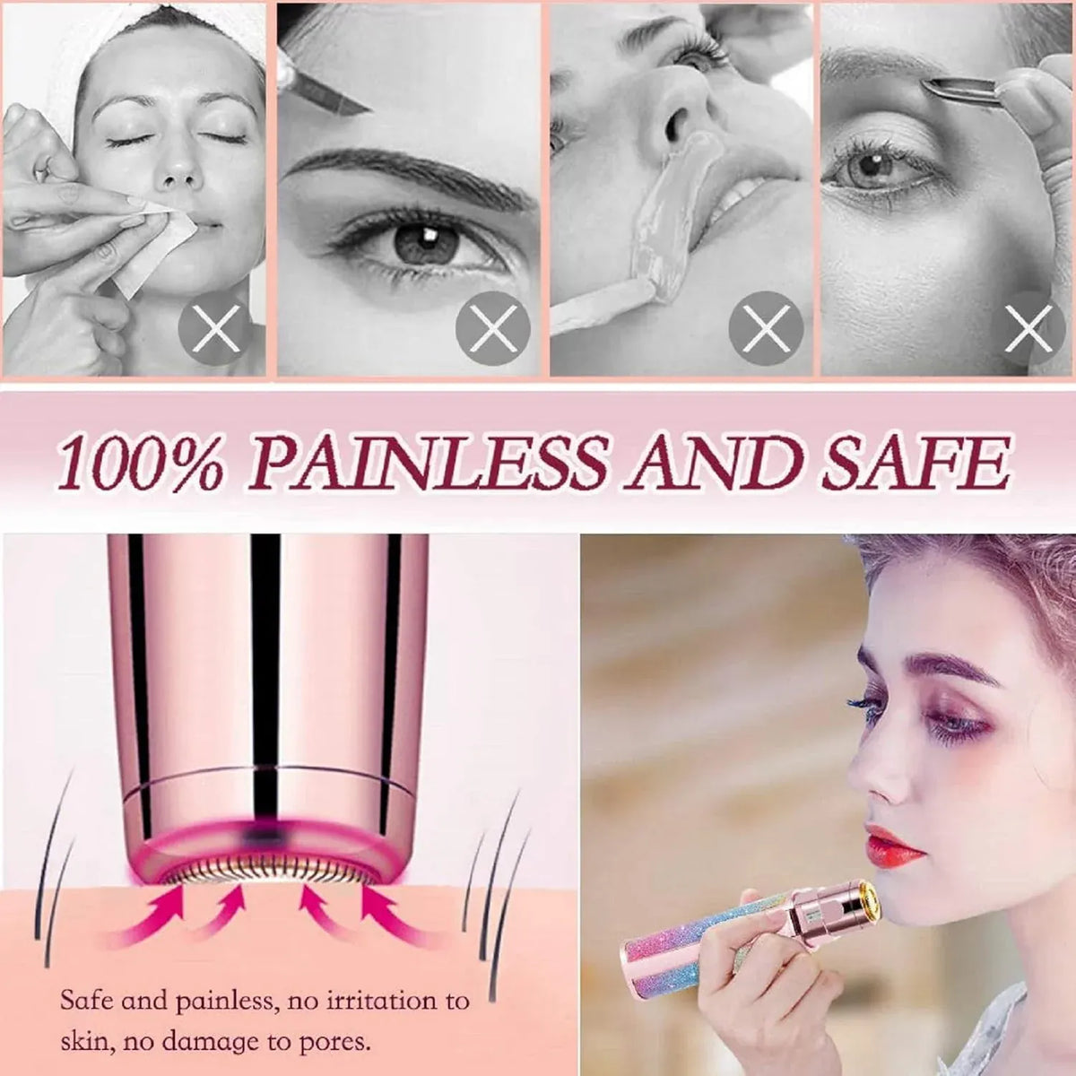 2 in 1 Painless Hair Remover | Hair Removal Facial Eyebrow Trimmer Upper Lip Razor Machine 2 in 1 Painless Hair Remover