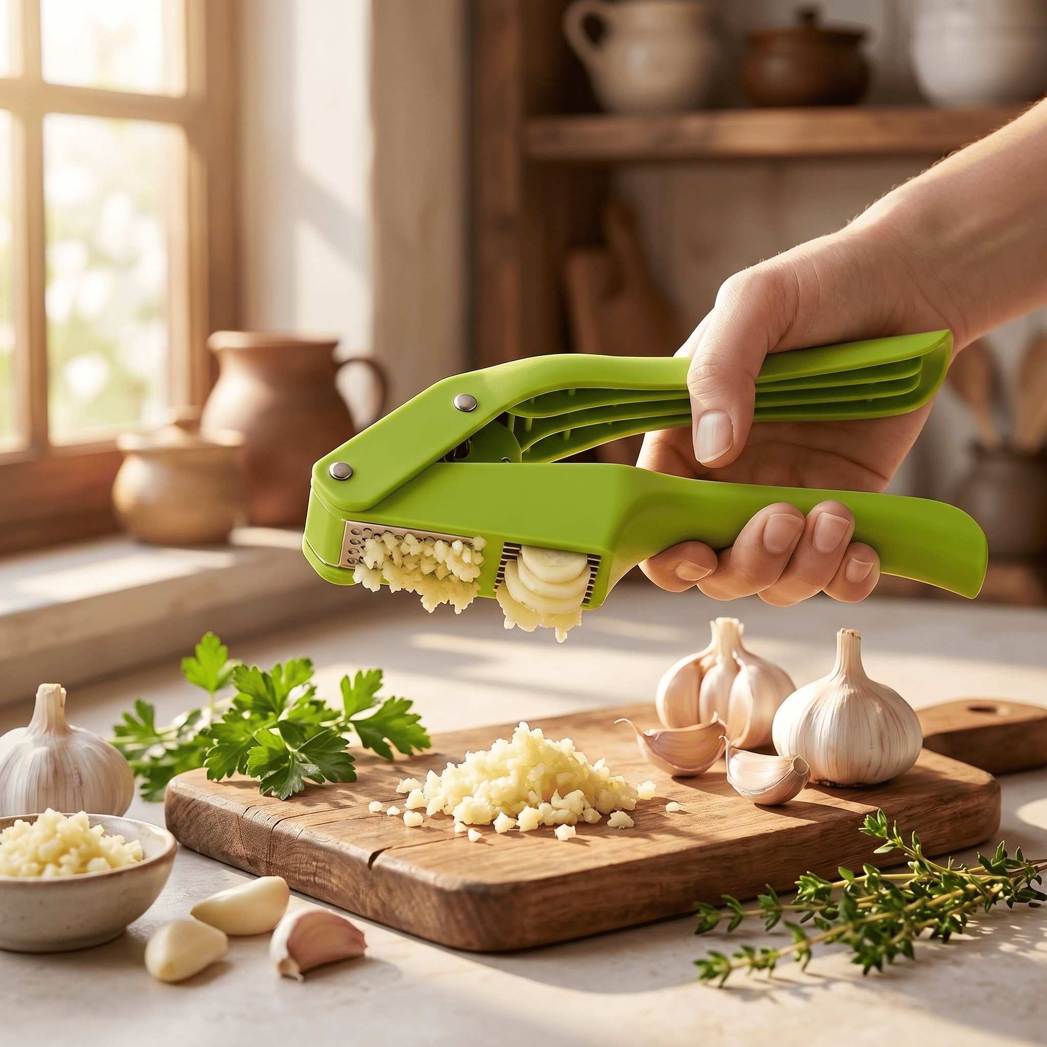 2 in 1 Stainless Steel Garlic Press & Mincer | Kitchen Items Garlic Press Chopper Squeezer Masher Chopper Mincer 2 in 1 Stainless Steel Garlic Press & Mincer