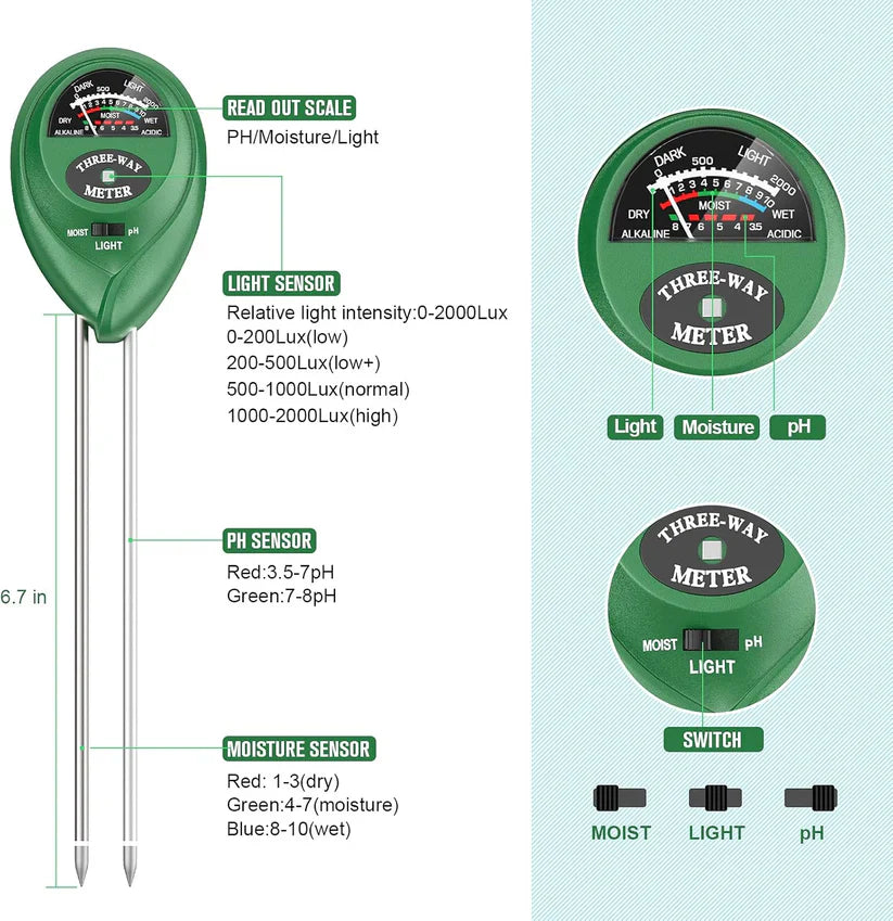 3-in-1 Soil Test Meter| Soil Moisture Sensor Test Meter Samples Health Moisture Tester - 3-in-1 Soil Test Meter