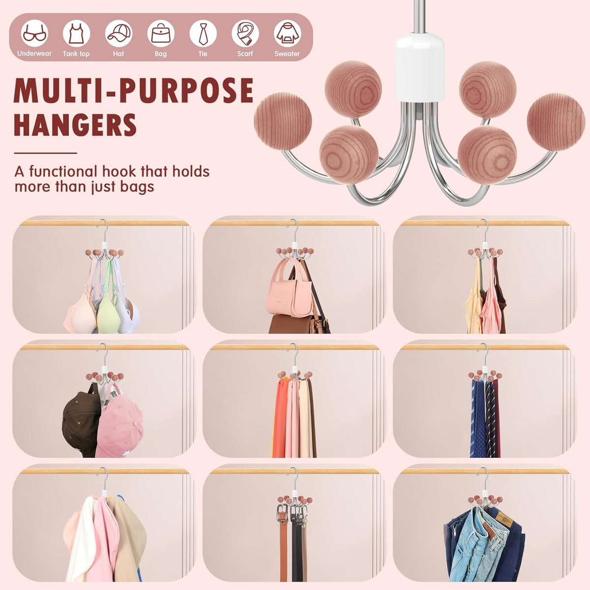360° Swivel Hoodie & Purse Organizer (Set of 2) | Wood Hanger Plastic Hooks Wardrobe Hangers 360° Swivel Hoodie & Purse Organizer (Set of 2)