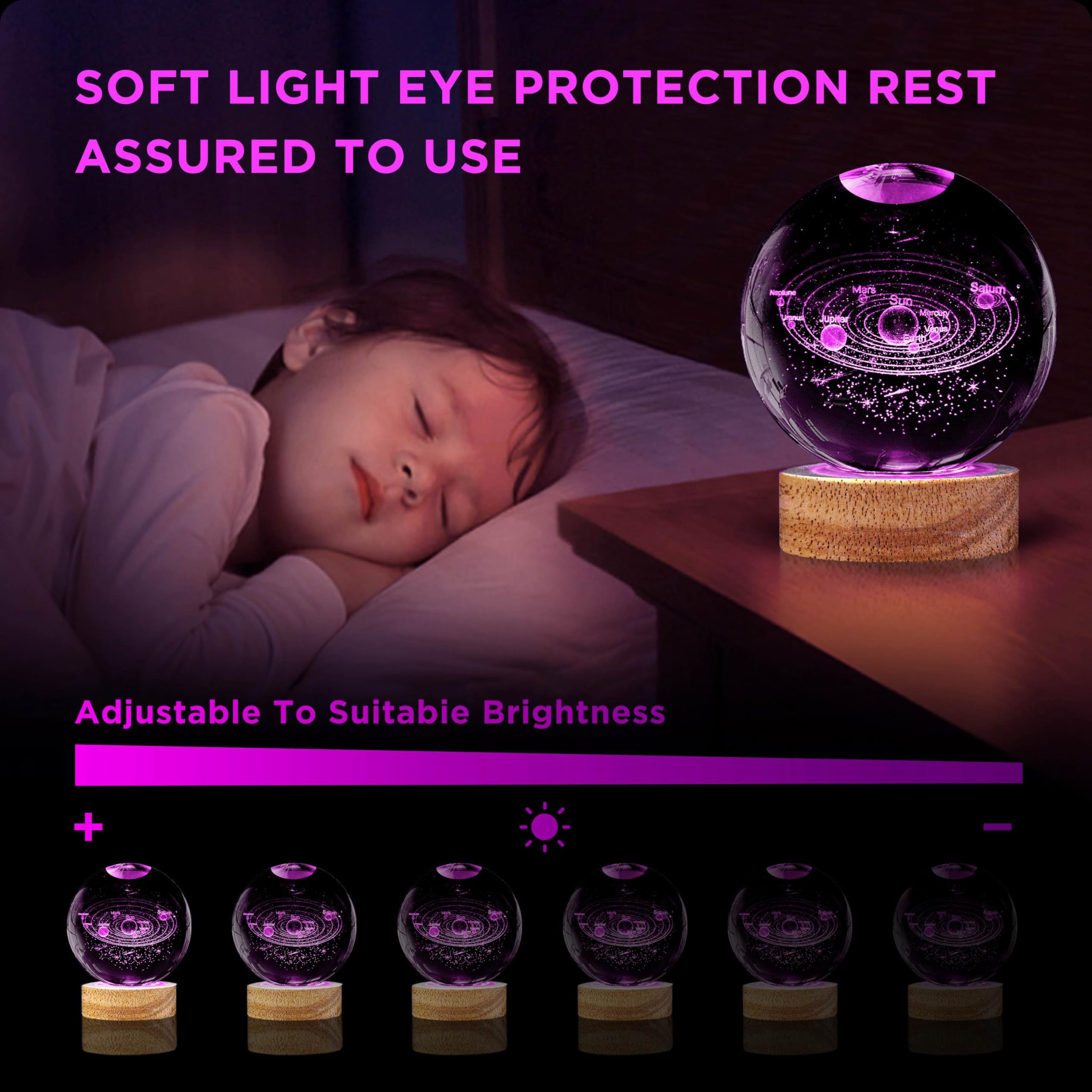 3d Crystal Lamp Ball | Night Lamp Moon Light For Bedroom Crystal Ball Study Table Lamp Lamp 3d Crystal Lamp Ball