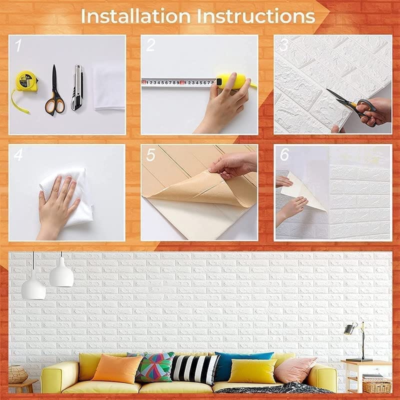3D Foam Brick Wallpaper (Set of 2) - 77x70 cms | 3d Wallpaper White Wall Stickers Home decor Self Adhesive 3D Foam Brick Wallpaper (Set of 2) - 77x70 cms