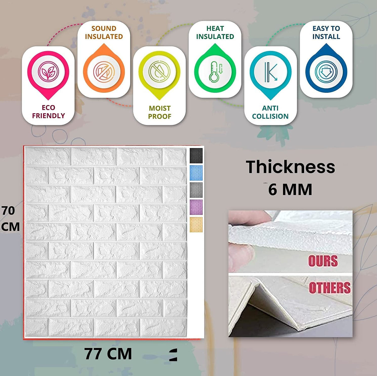 3D Foam Brick Wallpaper (Set of 2) - 77x70 cms | 3d Wallpaper White Wall Stickers Home decor Self Adhesive 3D Foam Brick Wallpaper (Set of 2) - 77x70 cms