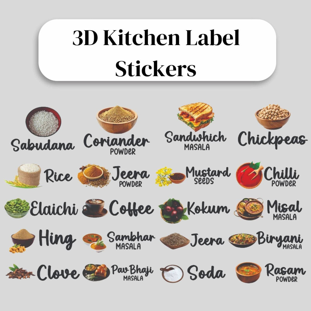 3D Kitchen Label Stickers (Set of 60 Stickers) | Kitchen Sets Accessories Stickers 3D Kitchen Label Stickers (Set of 60 Stickers)