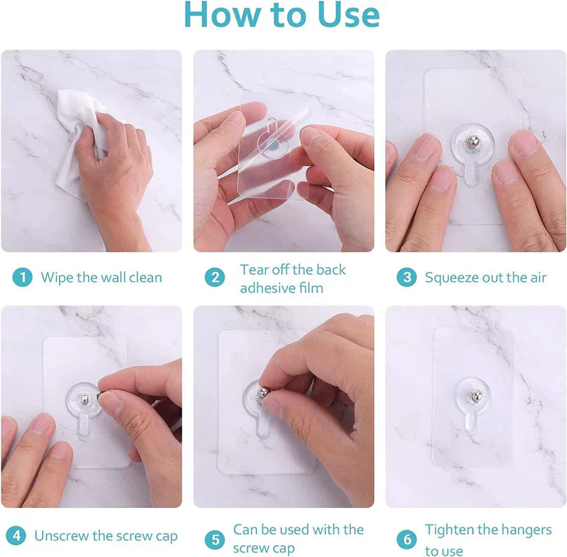 Adhesive Wall Hooks, No-Drilling Waterproof Screw for Hanging