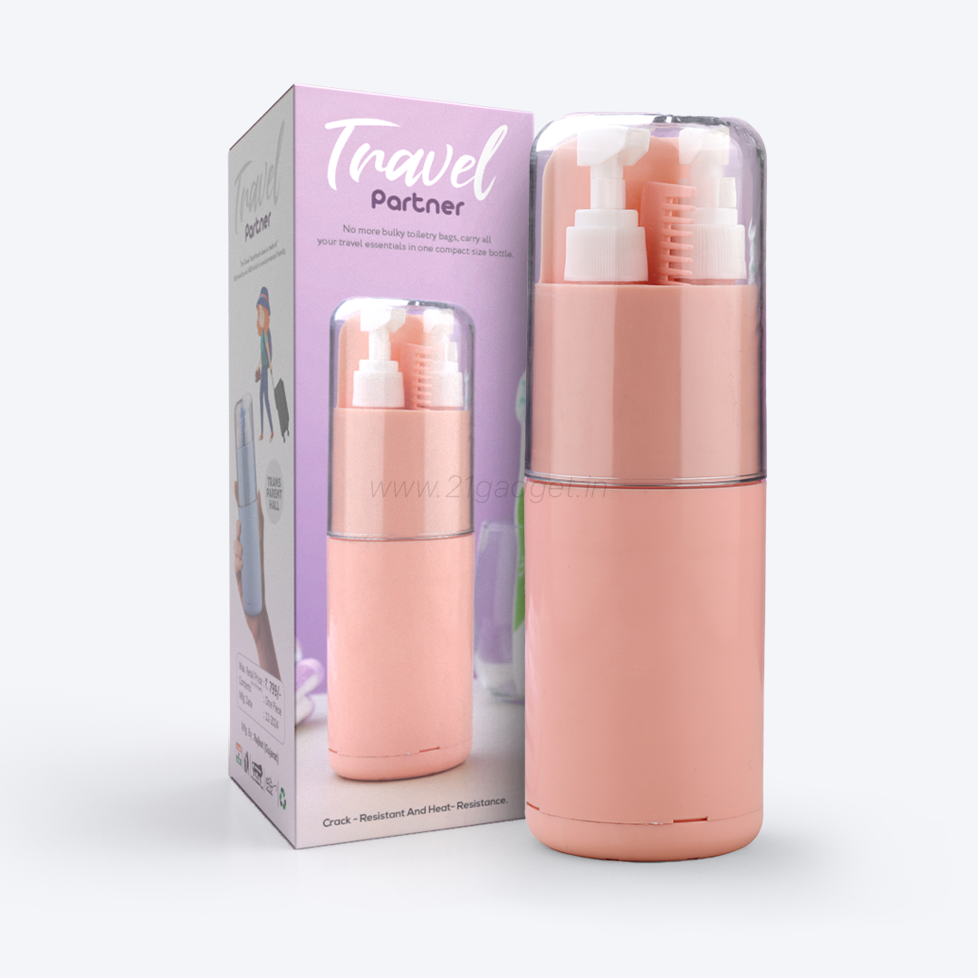 6 in 1 Travel kit | Travel Essential Kit Bottle Pack Toiletries Essential Kits - Peach - 6 in 1 Travel kit