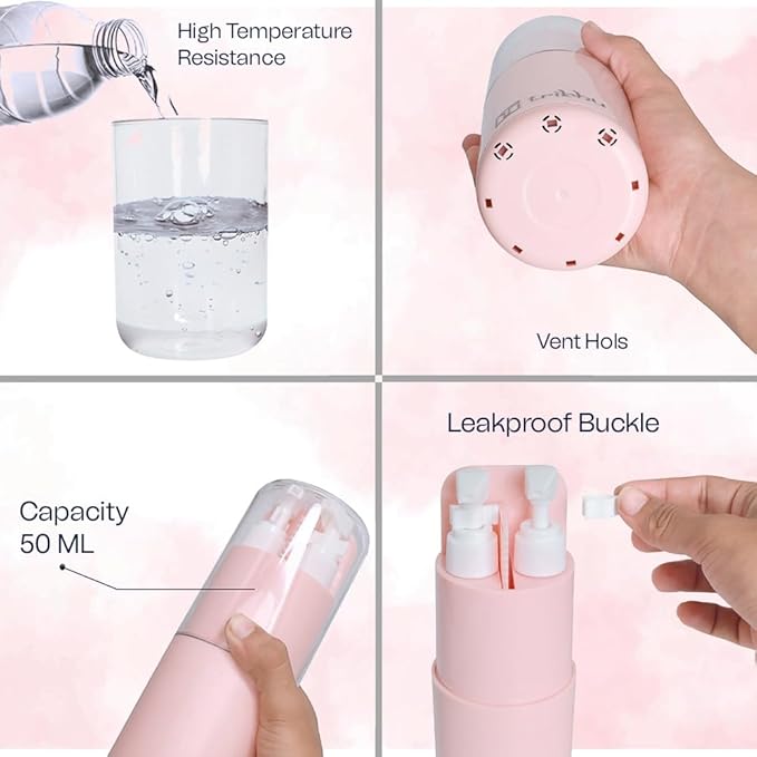 6 in 1 Travel kit | Travel Essential Kit Bottle Pack Toiletries Essential Kits - Peach - 6 in 1 Travel kit