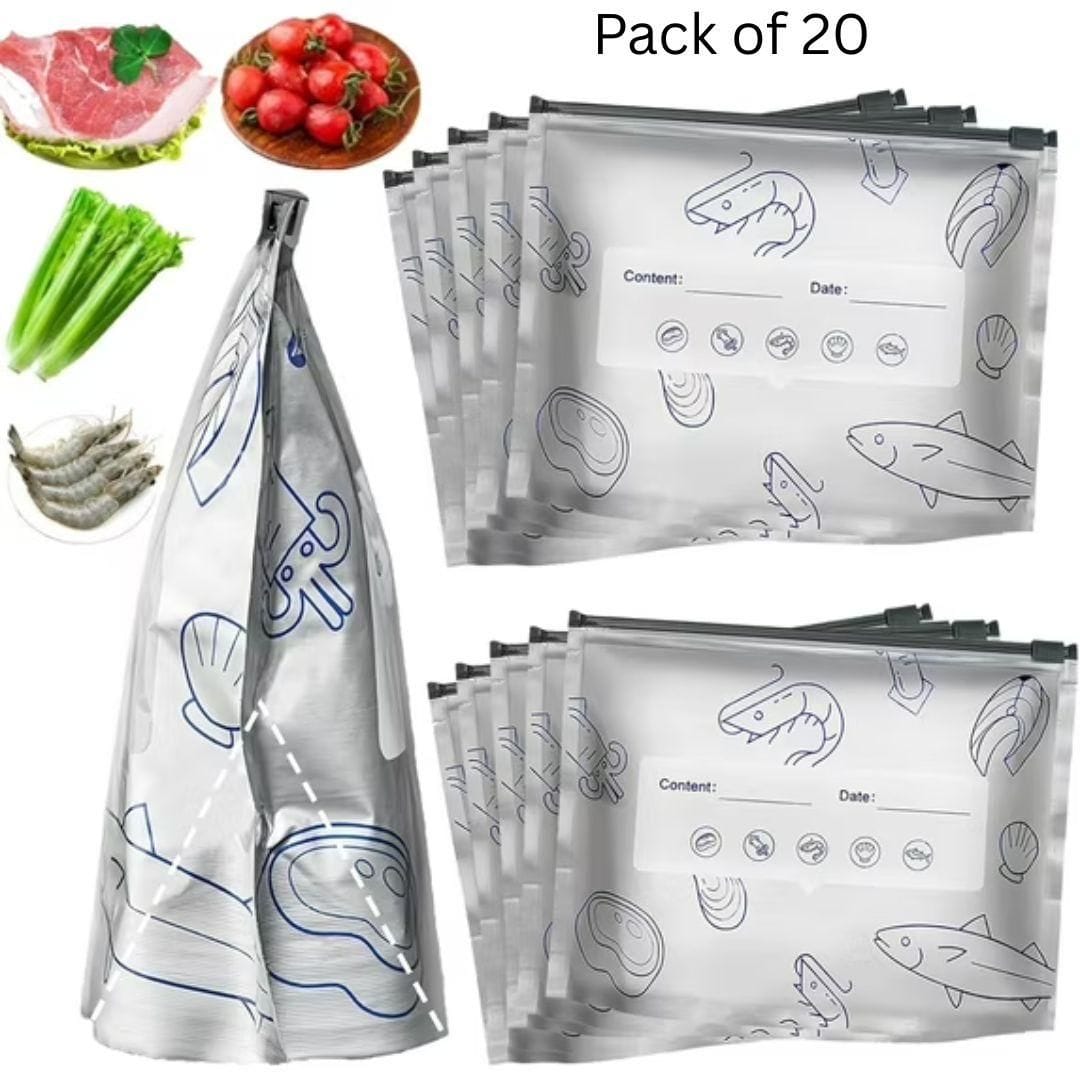 Reusable Aluminium Foil Sealable Storage Bags (Set of 20) | Aluminium Foil Plastic Bags Zip Locks Foil Material Reusable Kitchen Utilities Reusable Aluminium Foil Sealable Storage Bags (Set of 20)