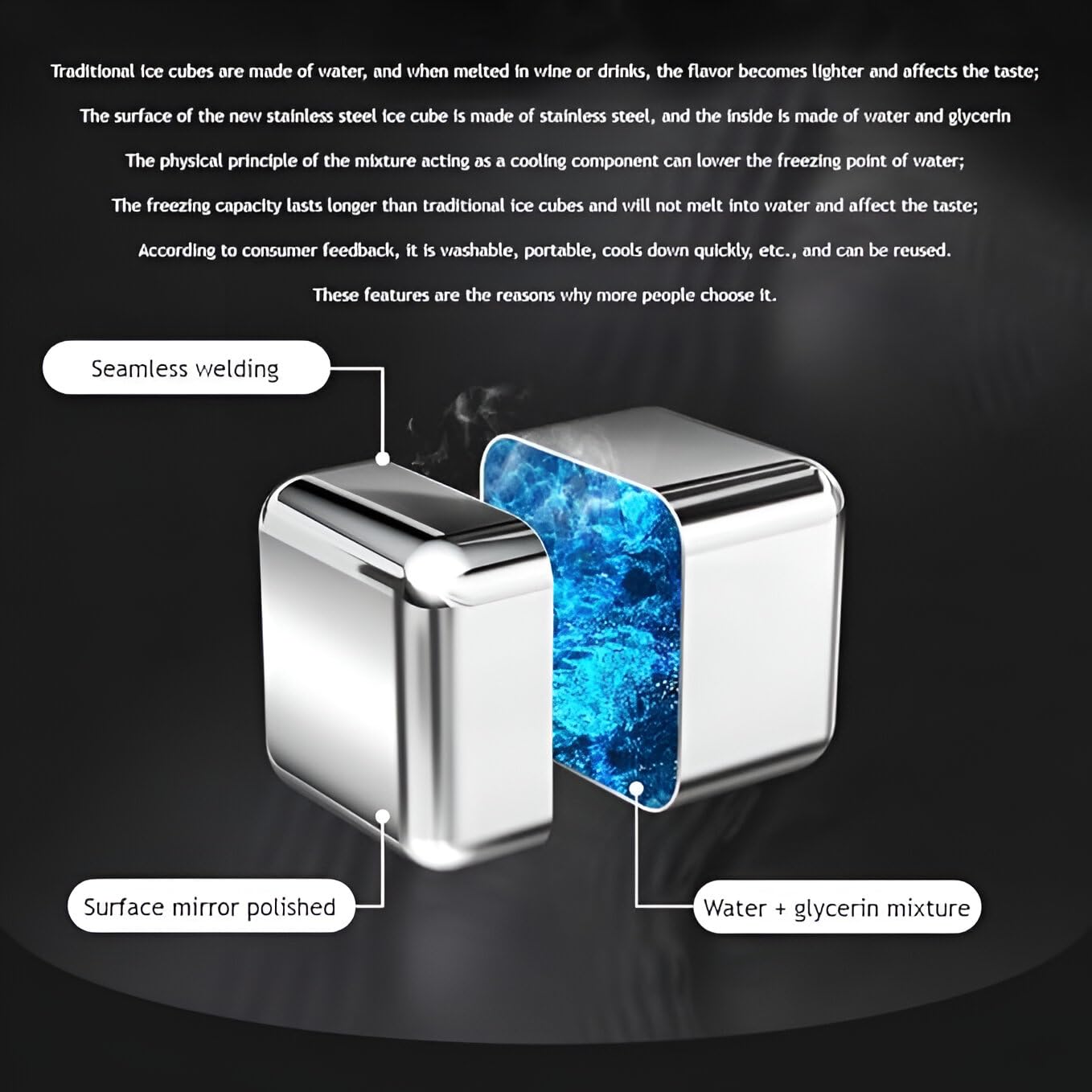 8-Pack Stainless Steel Whiskey Stones | Stainless Steel Cooling Bar Cubes 8-Pack Stainless Steel Whiskey Stones