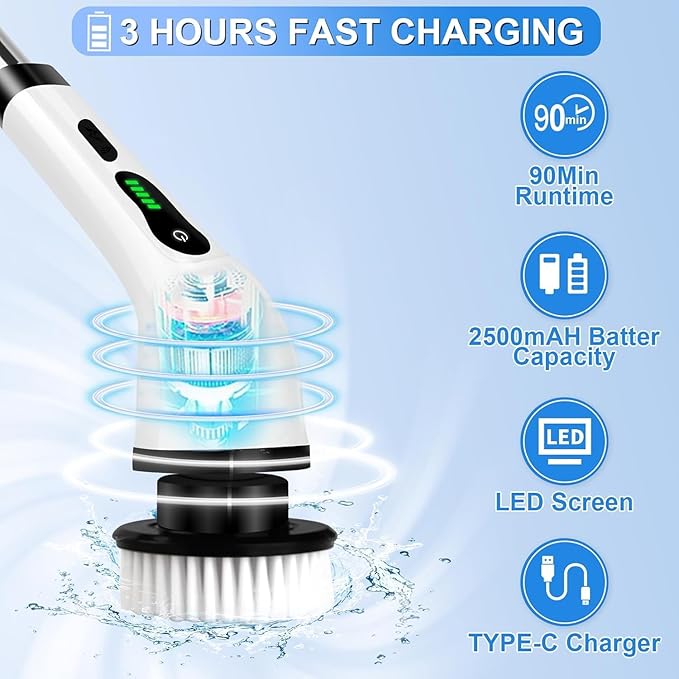 9-in-1 Electric Spin Scrubber | Floor Cleaning Mop Cleaner Bathroom Brush Maintenance - 9-in-1 Electric Spin Scrubber