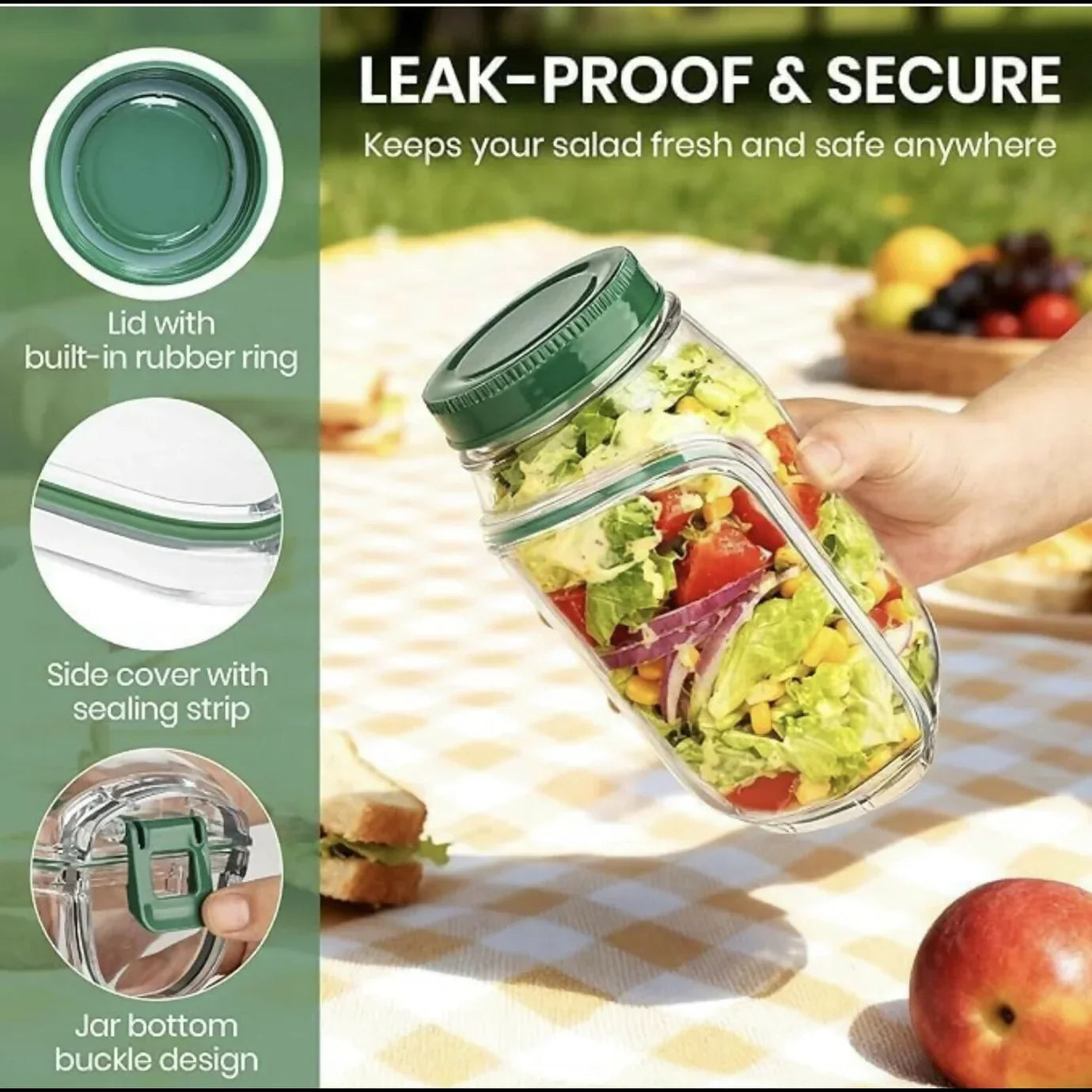 Leakproof Salad Jar with Side Opening