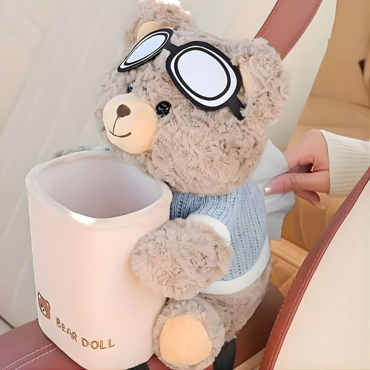 Plush Bear Tissue Holder and Trash Can