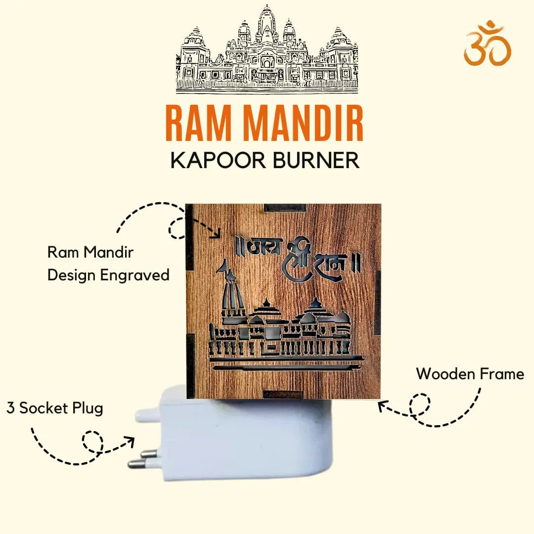 Ayodhya Ram Mandir Electric Aroma Burner & Night Lamp | Wooden Temple Kapoor Dani Camphor Diffuser Ayodhya Ram Mandir Electric Aroma Burner & Night Lamp 3-in-1