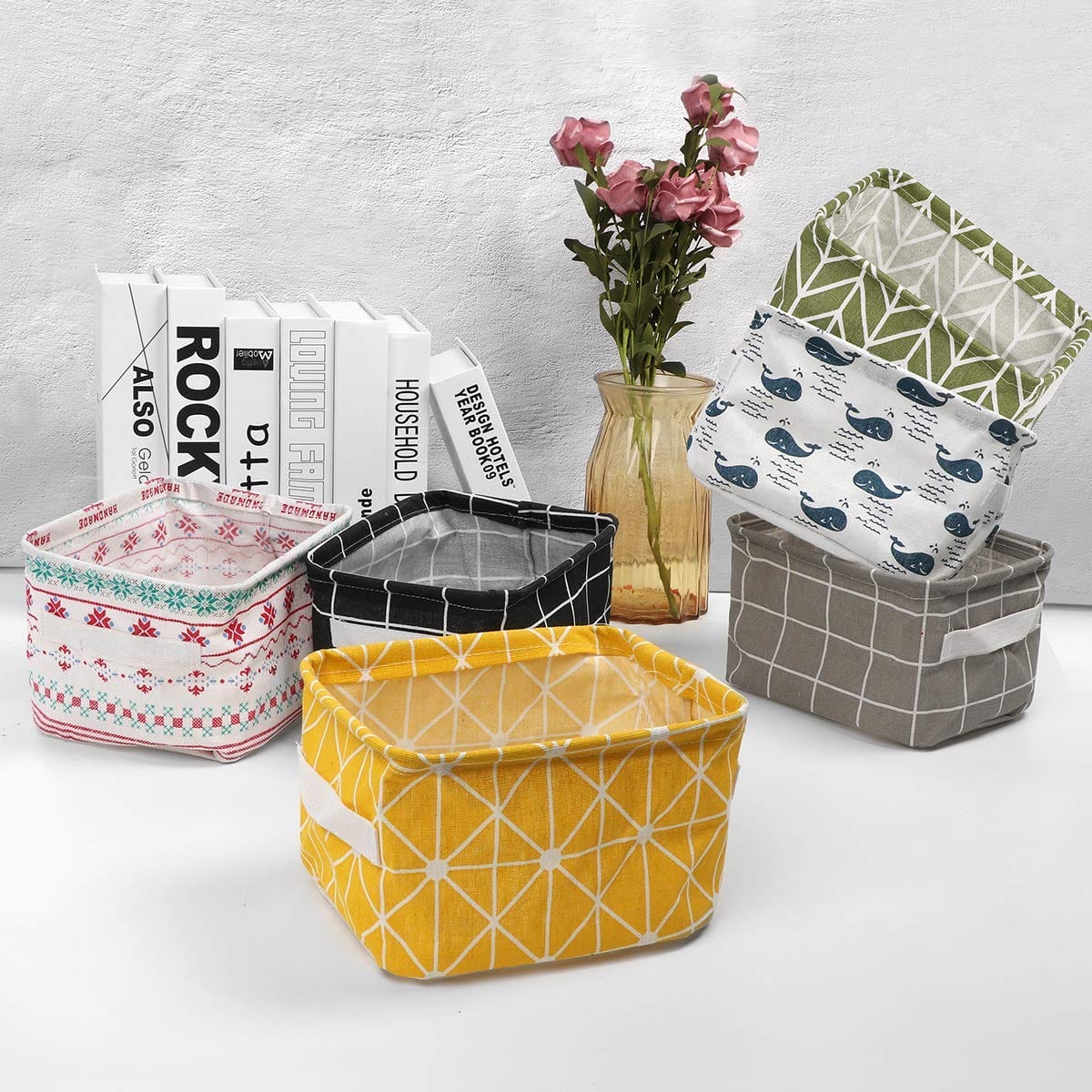 Canvas Foldable Storage Basket (Set of 4) | Plastic Basket Storage Box Cloth Organizer Wire Woven Baskets Canvas Foldable Storage Basket (Set of 4)