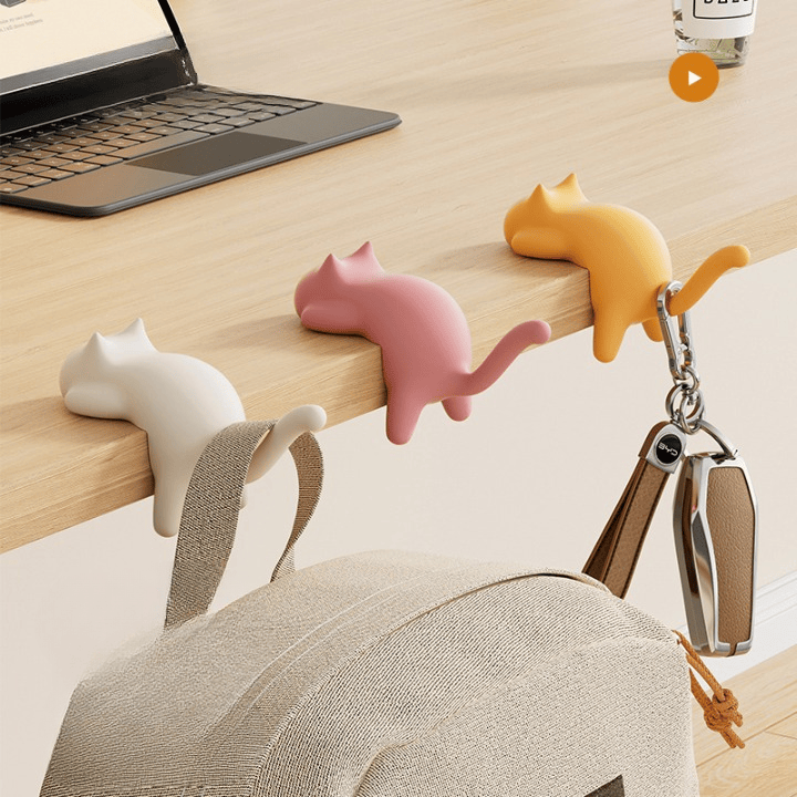 Cat Table Sticky Hook (Set of 4) | Wall Hook Key Holder Hanger Mounted Table Cat Hooks Cat Table Sticky Hook (Set of 4)