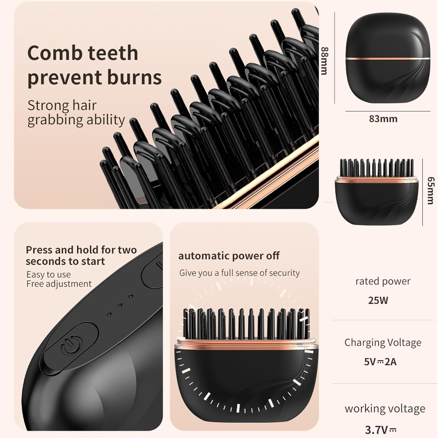 Cordless Mini Hair Straightening Brush | Hair Straightener Brush Mini Wireless Cordless Portable Comb Cordless Mini Hair Straightening Brush