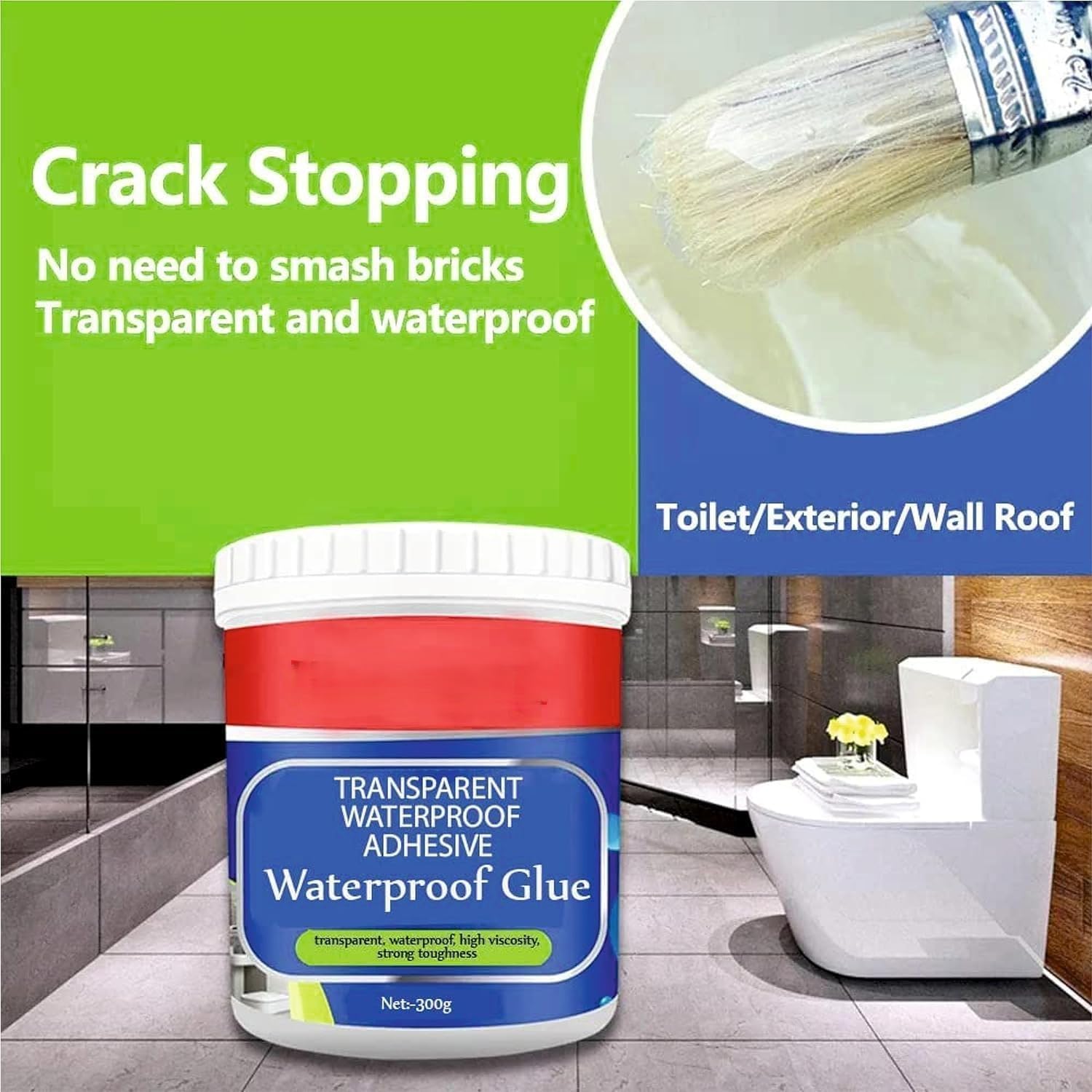 Crack Seal Agent - Roof Sealing Rubber Waterproofing Membrane Leak Sealant Crack Seal Agent (Pack of 2) + Free Brush