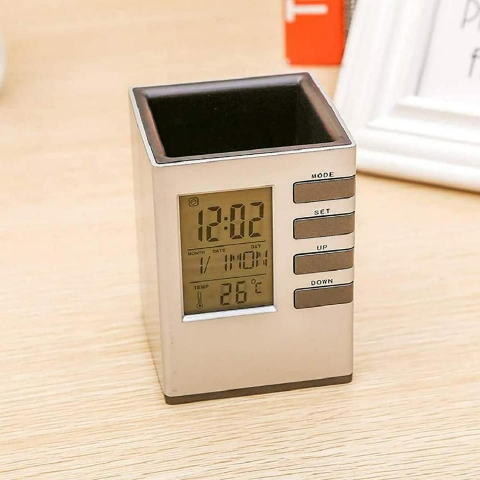 Digital Alarm Clock With Pen Holder | Pen Stand Desk Oranizer Holder Office Accessories For Office - Digital Alarm Clock With Pen Holder
