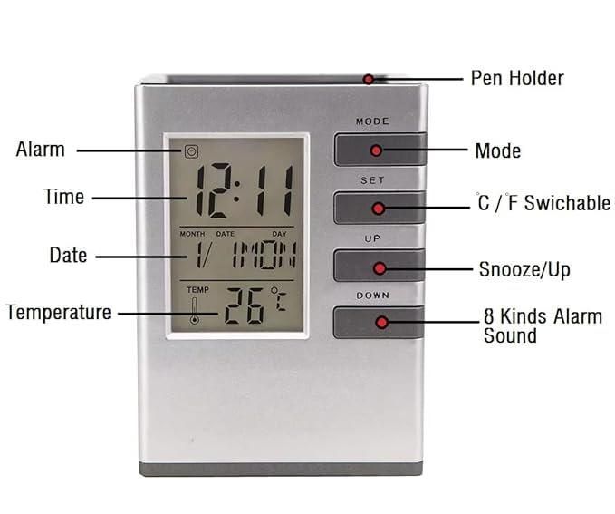 Digital Alarm Clock With Pen Holder | Pen Stand Desk Oranizer Holder Office Accessories For Office - Digital Alarm Clock With Pen Holder