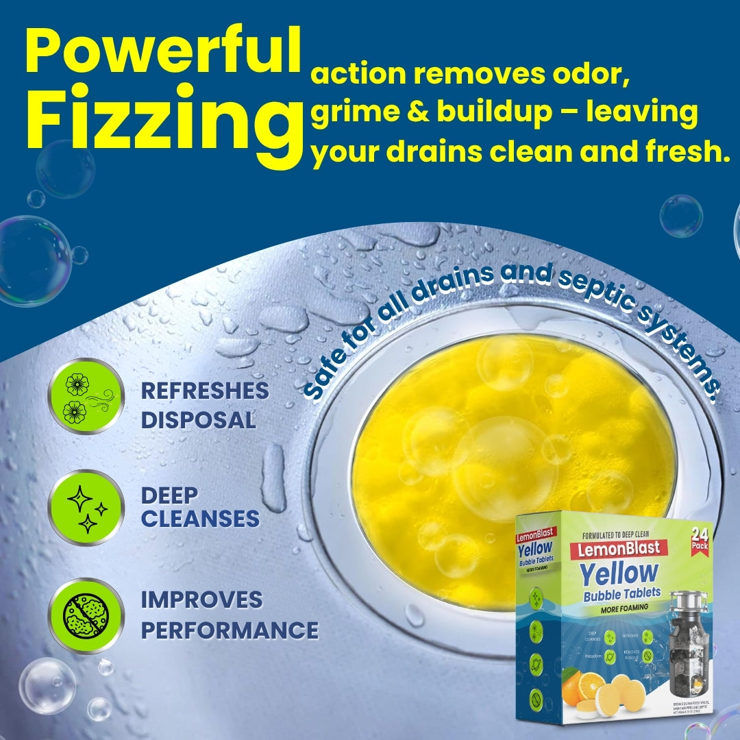 Drain Cleaner Tablets Yellow Bubble Tablets | Kitchen Sink Drains Cleaner Drain Clog Remover Blockage Unclog - Pack of 12 - Drain Cleaner Tablets Yellow Bubble Tablets