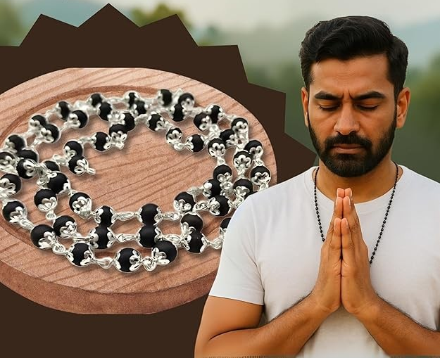 Ebony Wood Karungali Malai | Karungali Malai Silver Pendant Plated Rudrakha Mala Jewellery - Ebony Wood Karungali Malai