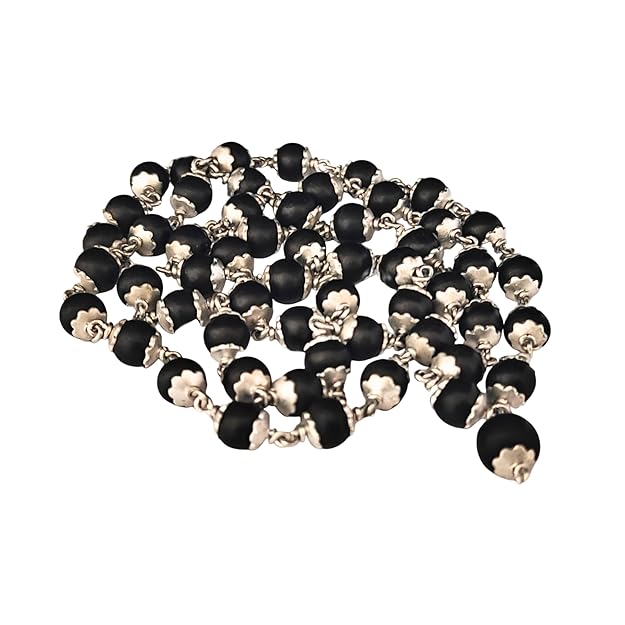 Ebony Wood Karungali Malai | Karungali Malai Silver Pendant Plated Rudrakha Mala Jewellery - Ebony Wood Karungali Malai