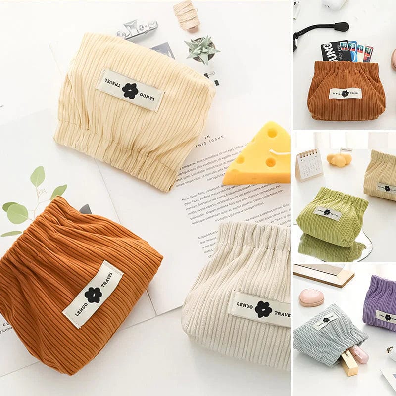 Elastic Corduroy Storage Bag | Cloth Handbag Makeup Pouch Hand Bag Purse For Ladies Elastic Corduroy Storage Bag