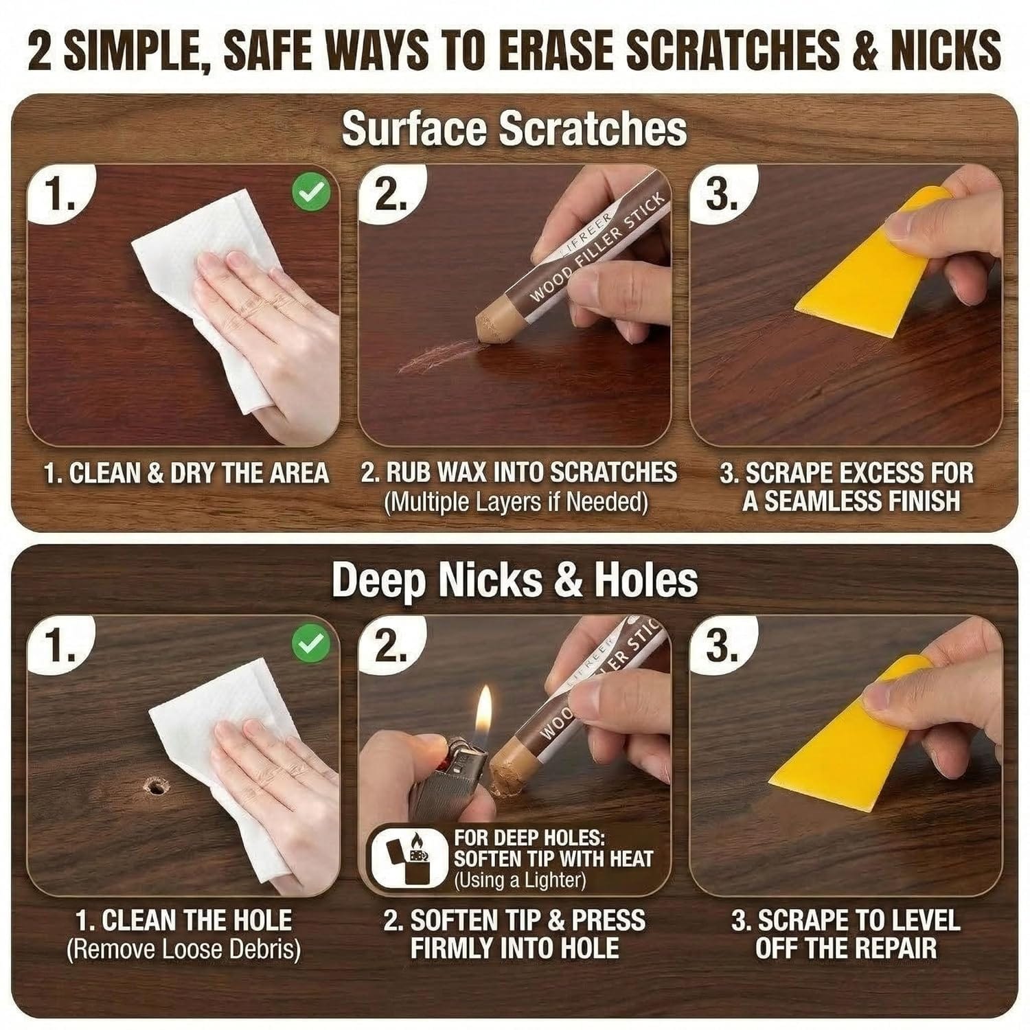 Fillerixo | Wood Furniture Table Wooden Repair Filler Sticks Woodworking Fillerixo 14-Shade Wood Filler Sticks
