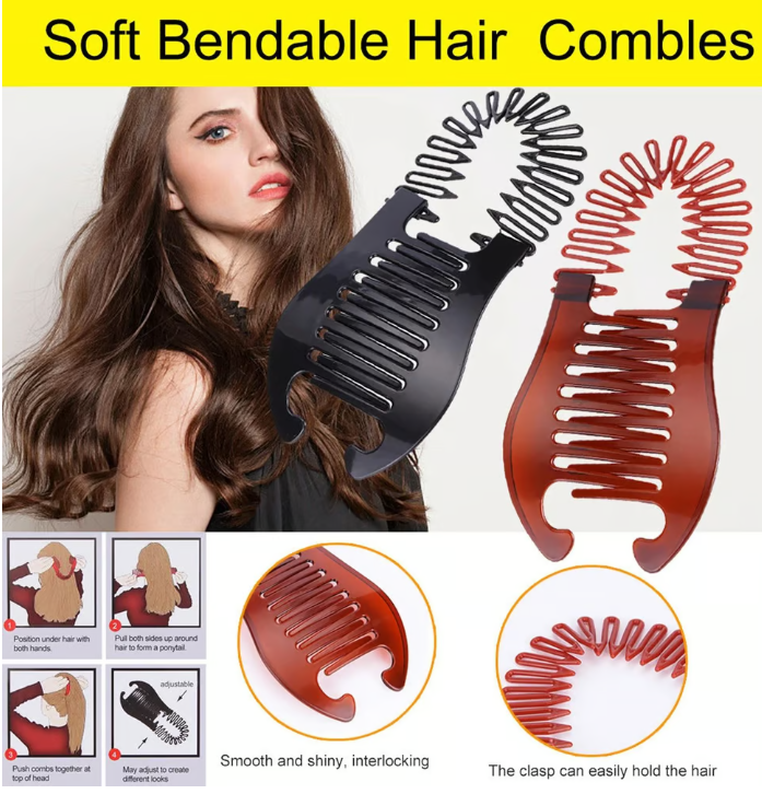 Flexible Interlocking Banana Clips (Pack of 2) | Banana Clips Hair Comb Different Hairstyles Clature Flexible Clips Set - Flexible Interlocking Banana Clips (Pack of 2)