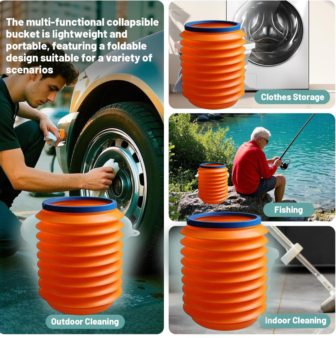 Foldable Collapsible Storage Bucket (Pack of 2) | Storage Box Plastic container Portable Outdoor Bucket For Travel - Home Improvement - Black - Foldable Collapsible Storage Bucket (Pack of 2)