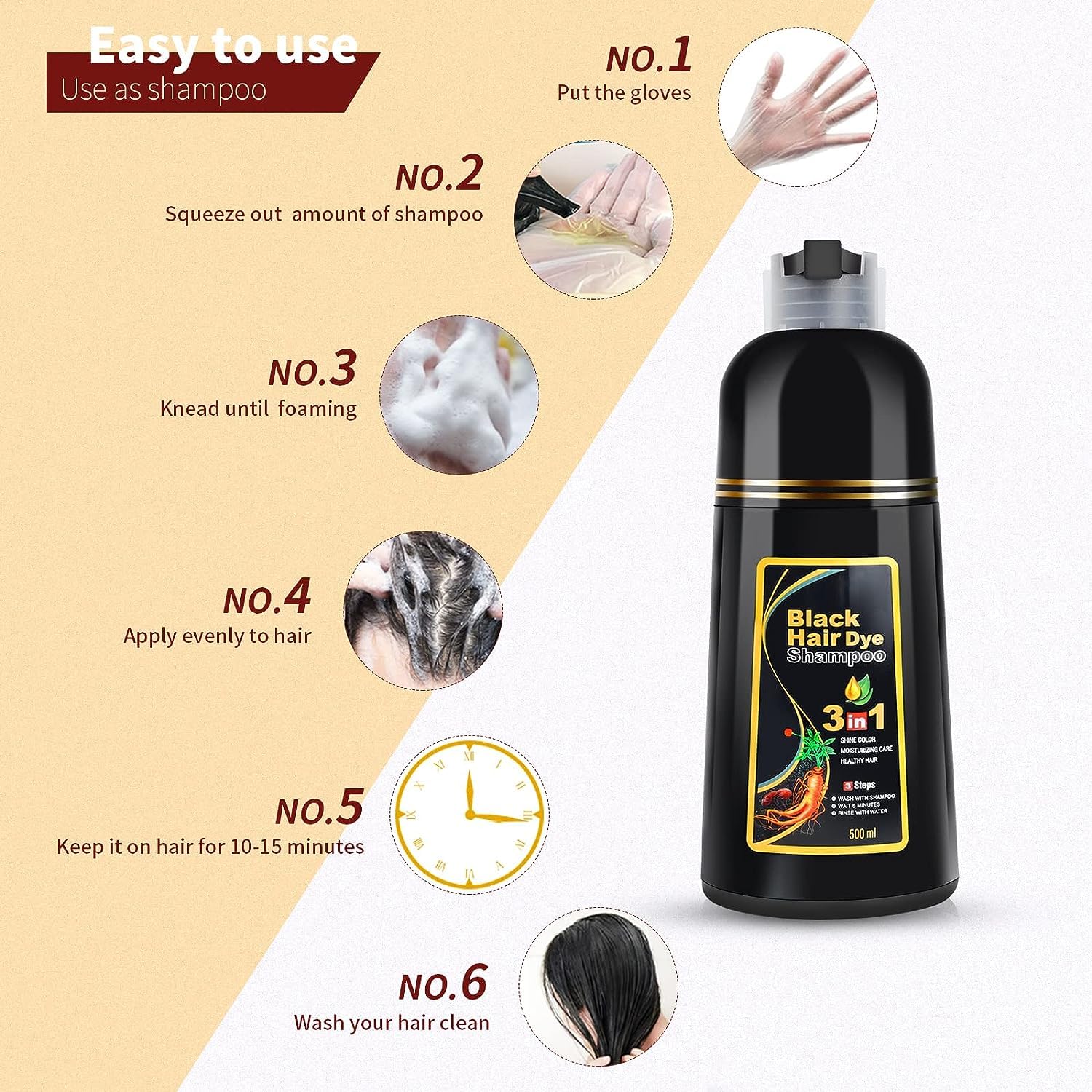 Hair Colour Mild Shampoo Hair Dye Conditioner Colour Shampoo- 3 in 1 Black Hair Dye Shampoo 3 In 1 Black Hair Dye Shampoo (Pack of 2)