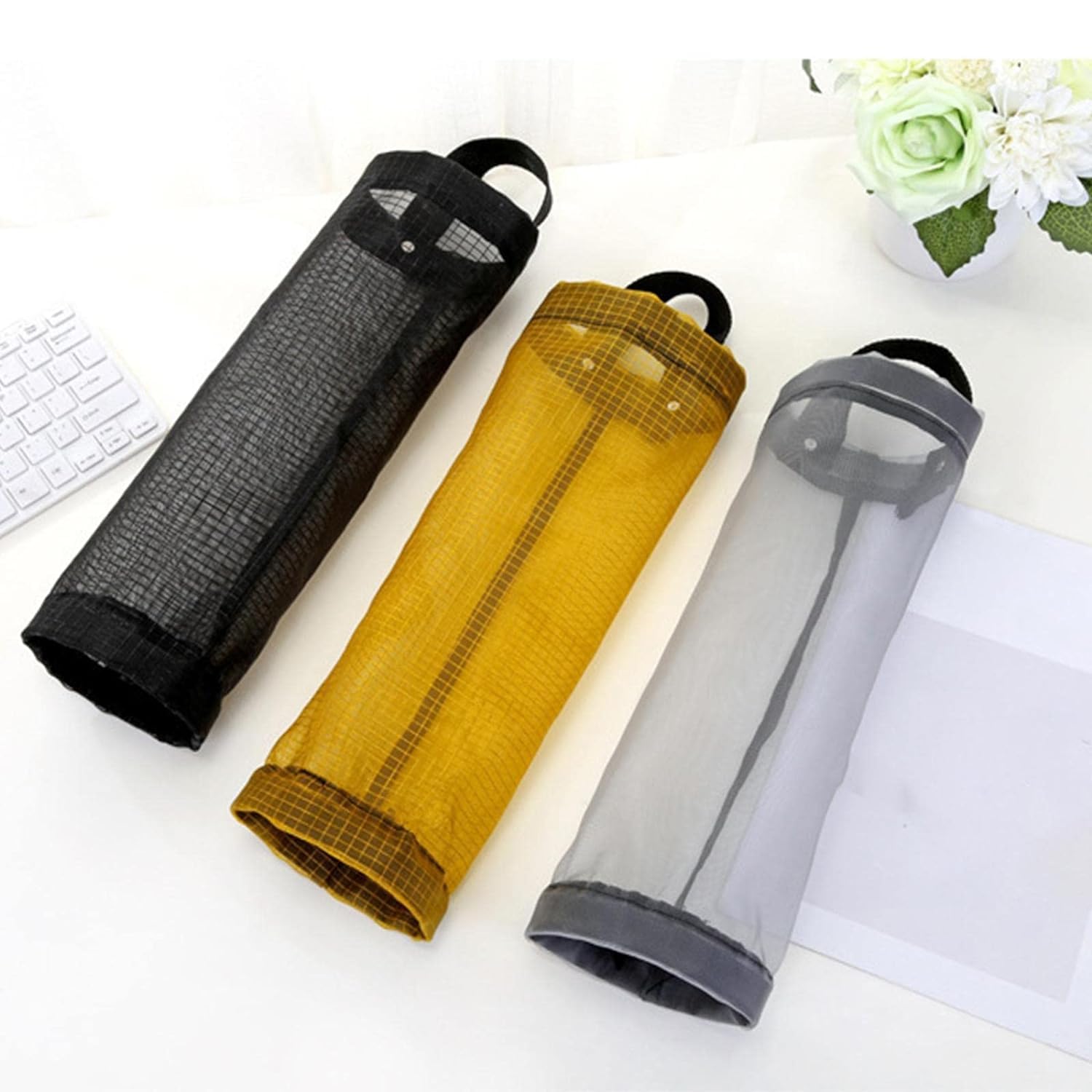 Hanging Mesh Plastic Bag Holder Organizers Hanging Mesh Plastic Bag Holder