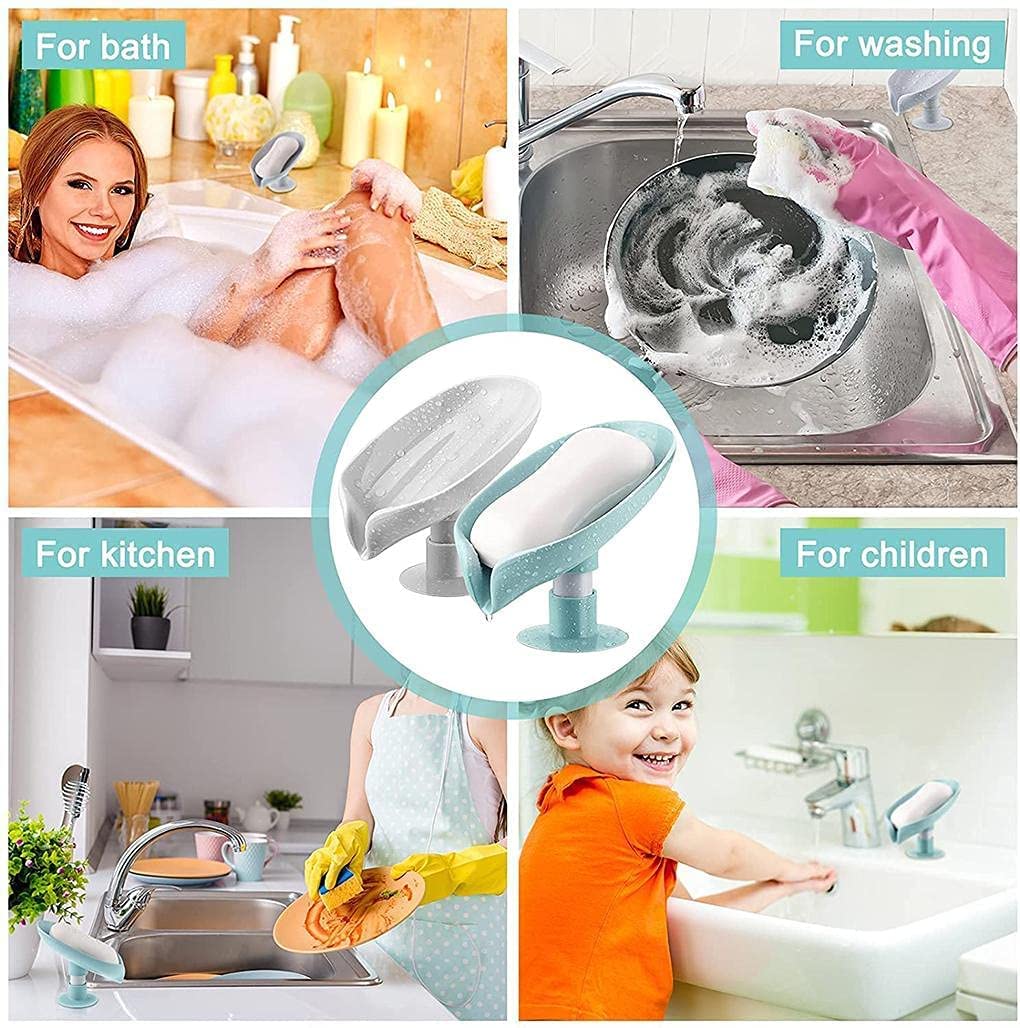 Leaf Shaped Self Draining Soap Holder (Pack of 2) | Handwash Dispenser Soap For Bathroom Soap Holder Case Leaf Shaped - Leaf Shaped Self Draining Soap Holder (Pack of 2)