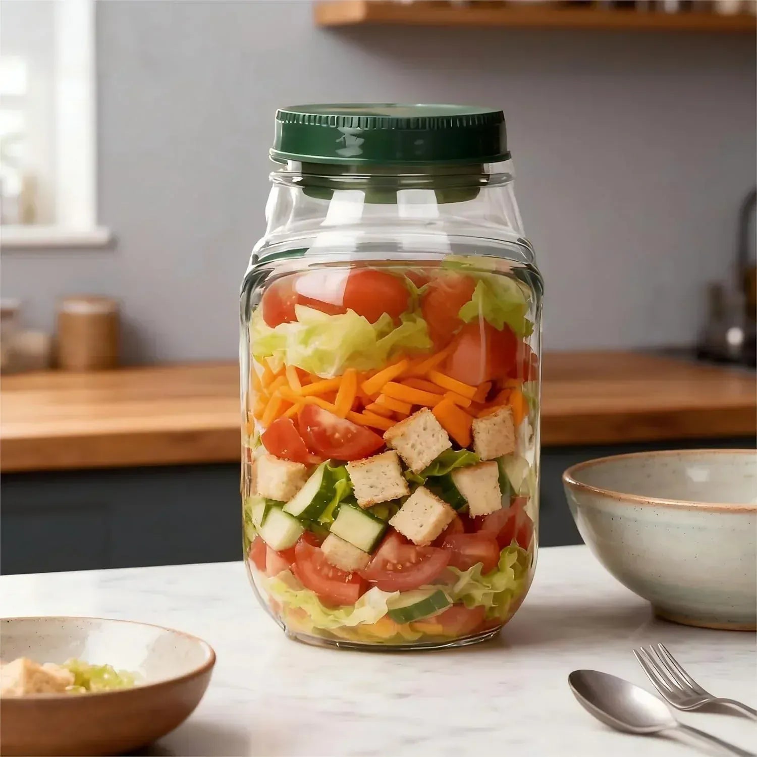 Leakproof Salad Jar with Side Opening | Glass Jars Glassware Container Salad Jar Mixer With Sauce Containers Food Storage Leakproof Salad Jar with Side Opening