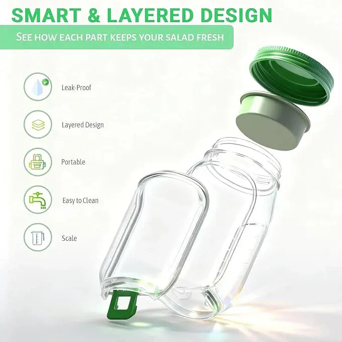 Leakproof Salad Jar with Side Opening | Glass Jars Glassware Container Salad Jar Mixer With Sauce Containers Food Storage Leakproof Salad Jar with Side Opening