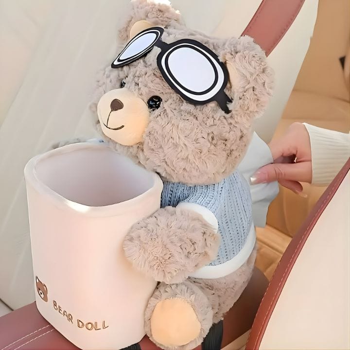 Plush Bear Tissue Holder with Trash Can