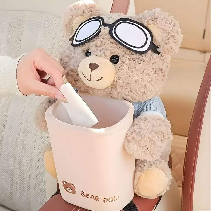 Plush Bear Tissue Holder with Trash Can