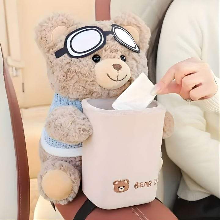 Plush Bear Tissue Holder with Trash Can