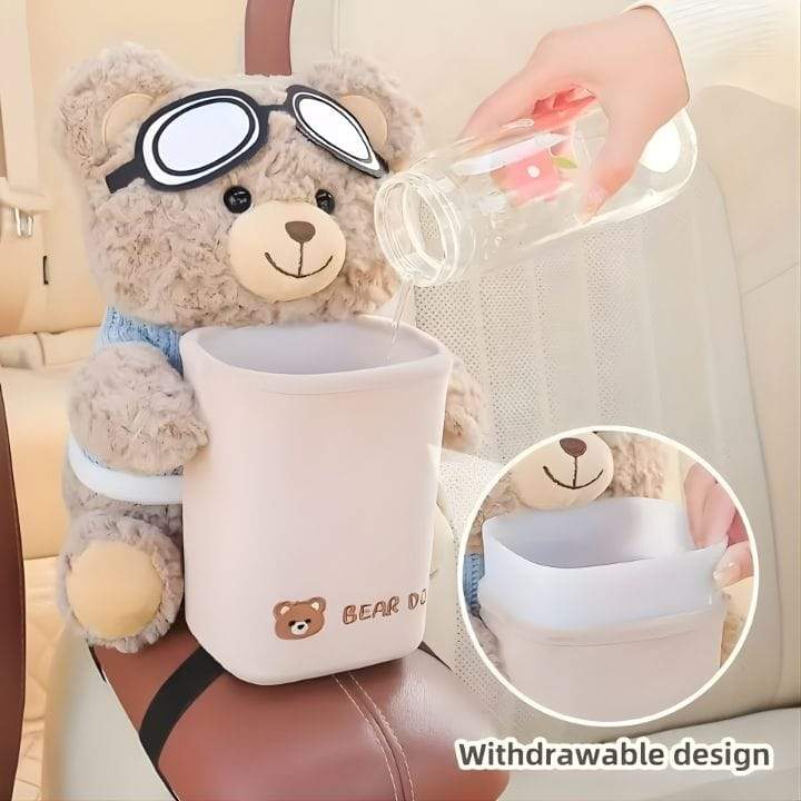 Plush Bear Tissue Holder with Trash Can