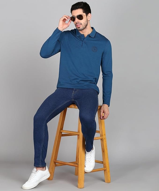 Men's Solid Long Sleeve T-shirt With Lapel (set of 4) | Polo T shirts For Men Tee Shirts Full Sleeve Cotton Tshirts Men's Solid Long Sleeve T-shirt With Lapel (set of 4)