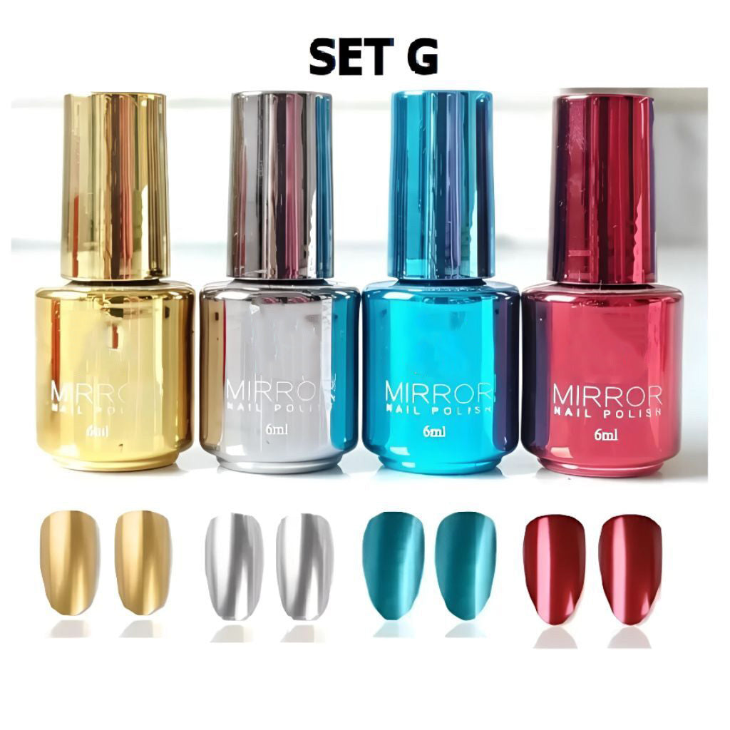 Metallic Mirror Finish Glass Nail Polish (Pack Of 4) | Nail Polish Paint Set Varnish Colours Metallic Colors - SET G - Metallic Mirror Finish Glass Nail Polish (Pack Of 4)