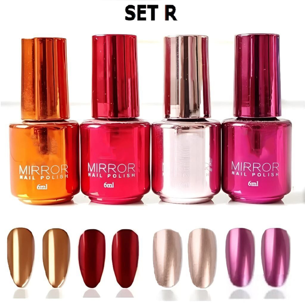 Metallic Mirror Finish Glass Nail Polish (Set Of 4) | Nail Polish Paint Set Varnish Colours Metallic Colors SET R Metallic Mirror Finish Glass Nail Polish (Set Of 4)