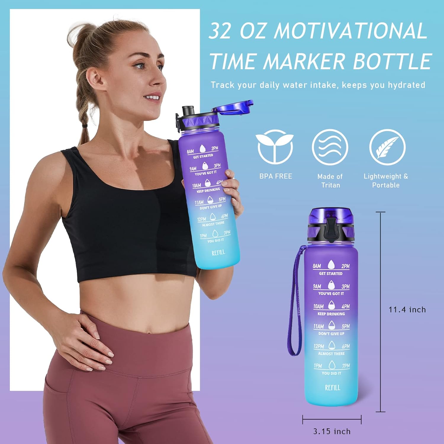 Motivational Water Bottle | Water Bottles 2 Litre Stainless Steel Drinking Bottle Gym Sipper Travel Motivational Water Bottle