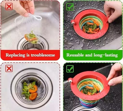 Multicolor Kitchen Sink Strainer (Set of 2) | Kitchen Sink Washbasin Strainer Basket Drain Clogged Cleaner Multicolor Kitchen Sink Strainer (Set of 2)