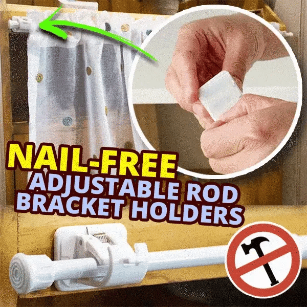 Nail-free Adjustable Rod Bracket Holders (Pack of 4) | Curtain Rod Holders Adjustable cUrtains Bracket Hand Rod - Nail-free Adjustable Rod Bracket Holders (Pack of 6)