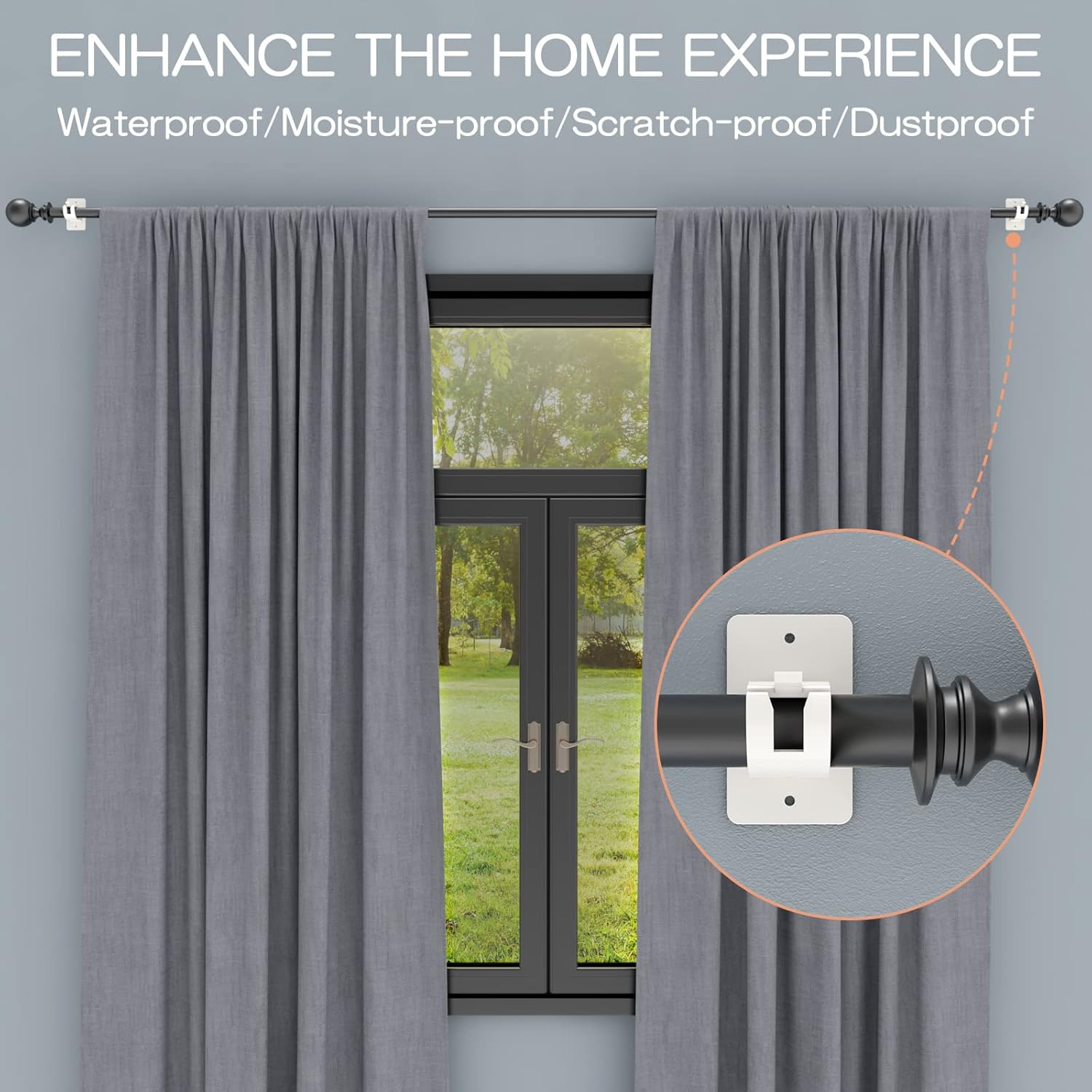 Nail-free Adjustable Rod Bracket Holders (Pack of 4) | Curtain Rod Holders Adjustable cUrtains Bracket Hand Rod - Nail-free Adjustable Rod Bracket Holders (Pack of 6)