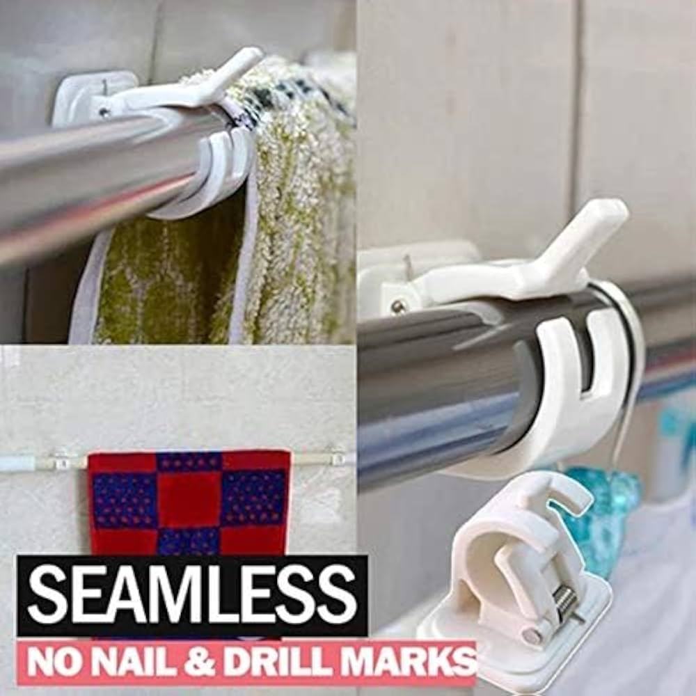 Nail-free Adjustable Rod Bracket Holders (Set of 4) | Curtain Rod Holders Nail-free Adjustable Rod Bracket Holders (Set of 6)