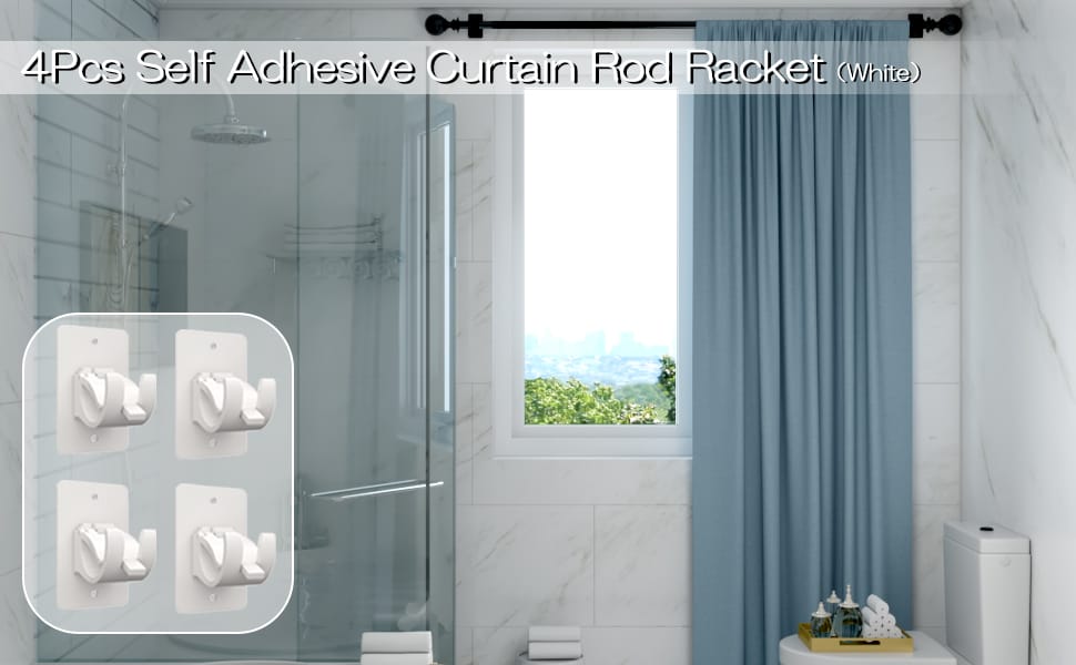 Nail-free Adjustable Rod Bracket Holders (Set of 4) | Curtain Rod Holders Nail-free Adjustable Rod Bracket Holders (Set of 6)