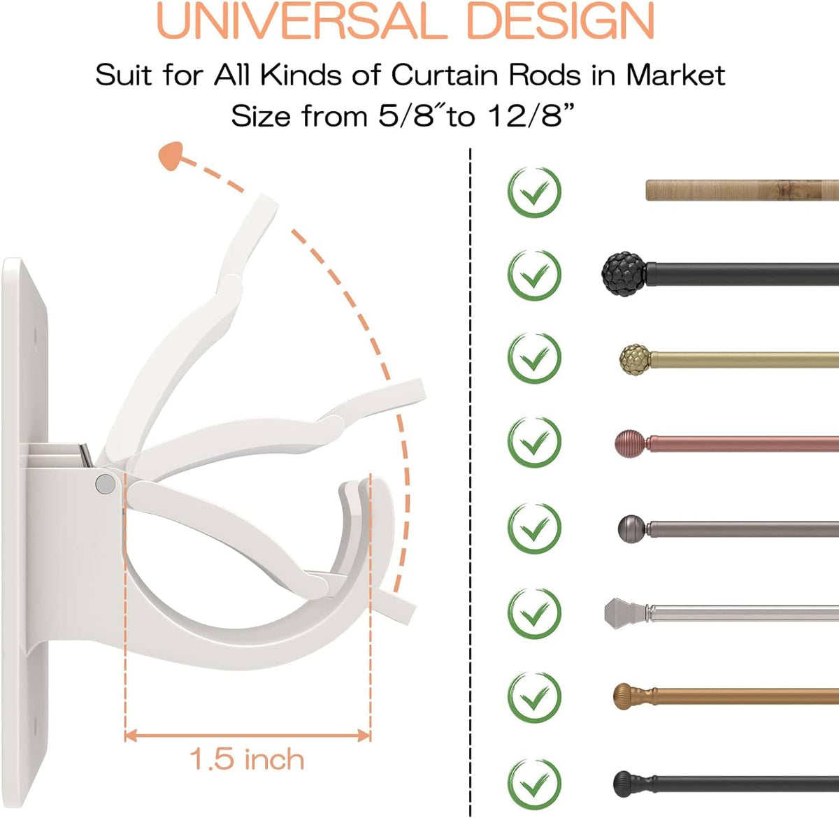 Nail-free Adjustable Rod Bracket Holders (Set of 4) | Curtain Rod Holders Nail-free Adjustable Rod Bracket Holders (Set of 6)