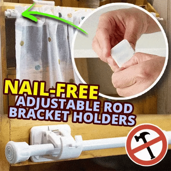 Nail-free Adjustable Rod Bracket Holders (Set of 4) | Curtain Rod Holders Nail-free Adjustable Rod Bracket Holders (Set of 6)